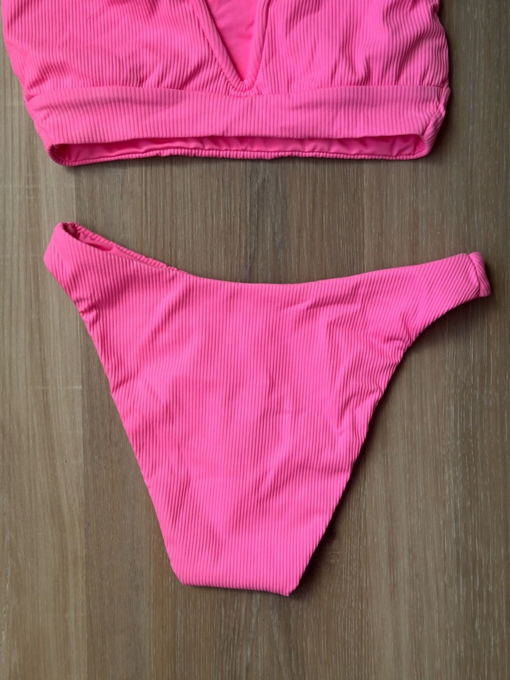 Summerful Women's Ribbed Pink V-Neck Racerback Bikini Set - Picture 2 of 7